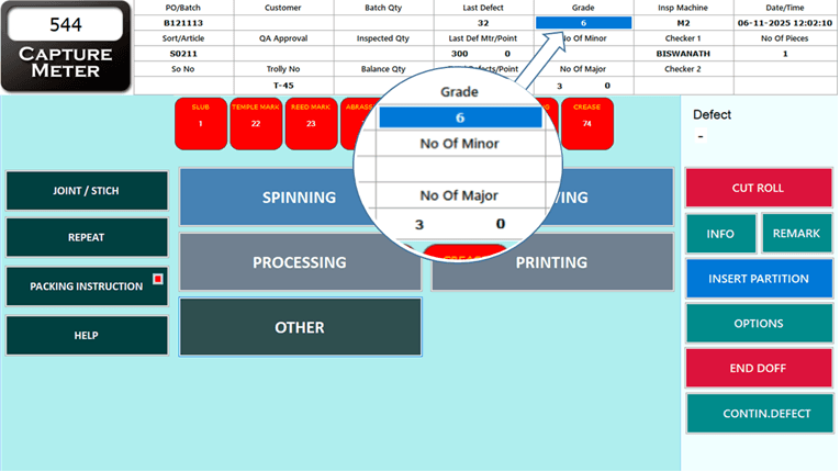 Allows Defect Entry and Real-Time Grade Visibility